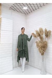 Kadın Etekleri Dantel ve İp Detaylı Cepli Hırka