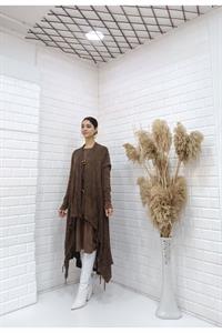 Kadın Etekleri Dantel ve İp Detaylı Cepli Hırka