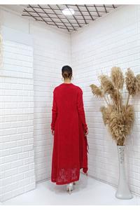 Kadın Etekleri Dantel ve İp Detaylı Cepli Hırka