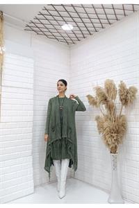 Kadın Etekleri Dantel ve İp Detaylı Cepli Hırka