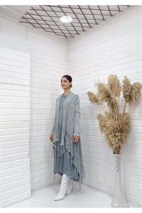 Kadın Etekleri Dantel ve İp Detaylı Cepli Hırka