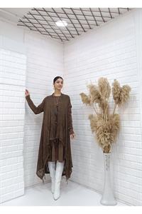 Kadın Etekleri Dantel ve İp Detaylı Cepli Hırka