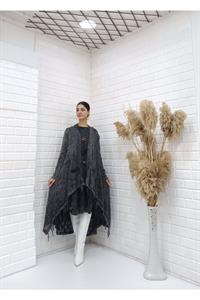 Kadın Etekleri Dantel ve İp Detaylı Cepli Hırka