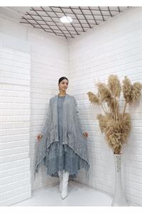 Kadın Etekleri Dantel ve İp Detaylı Cepli Hırka