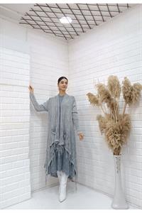 Kadın Etekleri Dantel ve İp Detaylı Cepli Hırka