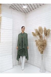 Kadın Etekleri Dantel ve İp Detaylı Cepli Hırka