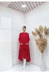 Kadın Etekleri Dantel ve İp Detaylı Cepli Hırka