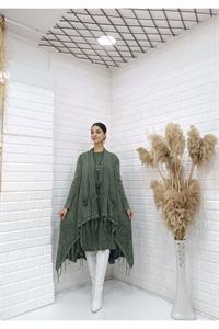 Kadın Etekleri Dantel ve İp Detaylı Cepli Hırka