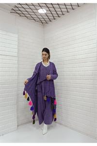 Kadın Etekleri Püskül Detaylı Tek Düğmeli Hırka