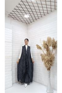 Kadın Etekleri ve Boyunu İp Detaylı Yelek