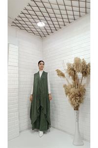 Kadın Etekleri ve Boyunu İp Detaylı Yelek