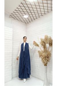 Kadın Etekleri ve Boyunu İp Detaylı Yelek