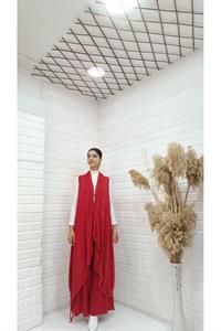 Kadın Etekleri ve Boyunu İp Detaylı Yelek