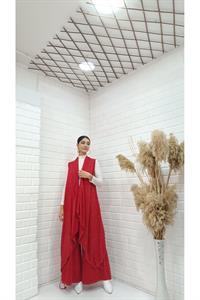 Kadın Etekleri ve Boyunu İp Detaylı Yelek