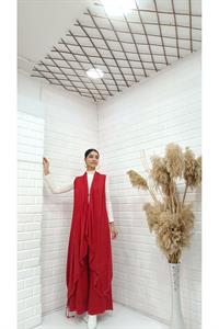 Kadın Etekleri ve Boyunu İp Detaylı Yelek