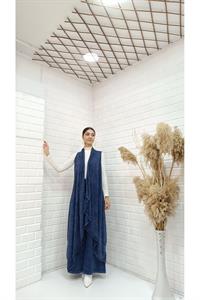 Kadın Etekleri ve Boyunu İp Detaylı Yelek