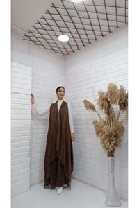 Kadın Etekleri ve Boyunu İp Detaylı Yelek