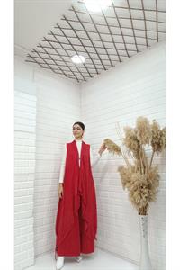 Kadın Etekleri ve Boyunu İp Detaylı Yelek