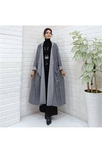 Kadın Kapüşonlu Asimetrik Kesim Cepli Kap Ceket