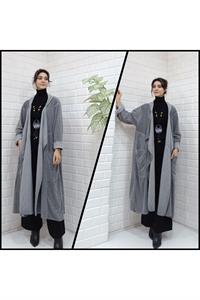 Kadın Kapüşonlu Asimetrik Kesim Cepli Kap Ceket