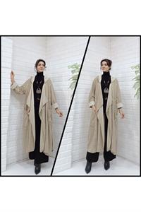 Kadın Kapüşonlu Asimetrik Kesim Cepli Kap Ceket