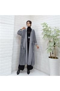 Kadın Kapüşonlu Asimetrik Kesim Cepli Kap Ceket