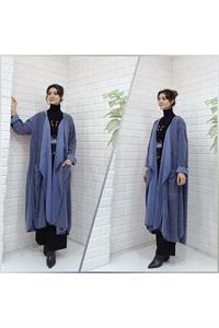 Kadın Kapüşonlu Asimetrik Kesim Cepli Kap Ceket