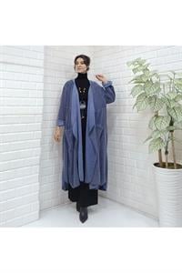 Kadın Kapüşonlu Asimetrik Kesim Cepli Kap Ceket