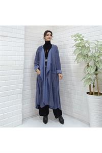 Kadın Kapüşonlu Asimetrik Kesim Cepli Kap Ceket