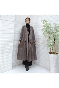 Kadın Kapüşonlu Asimetrik Kesim Cepli Kap Ceket