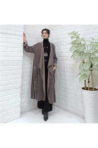 Kadın Kapüşonlu Asimetrik Kesim Cepli Kap Ceket