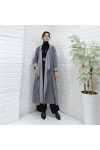 Kadın Kapüşonlu Asimetrik Kesim Cepli Kap Ceket