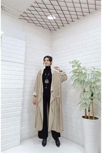 Kadın Kapüşonlu Asimetrik Kesim Cepli Kap Ceket