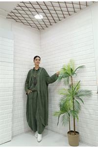 Kadın Kapüşonlu Fileli Hırka