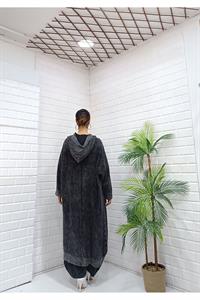 Kadın Kapüşonlu Fileli Hırka