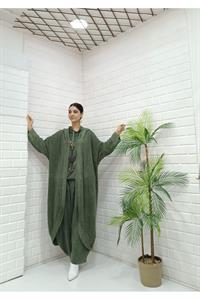 Kadın Kapüşonlu Fileli Hırka