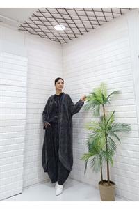 Kadın Kapüşonlu Fileli Hırka