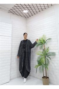 Kadın Kapüşonlu Fileli Hırka