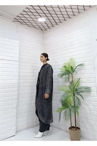 Kadın Kapüşonlu Fileli Hırka