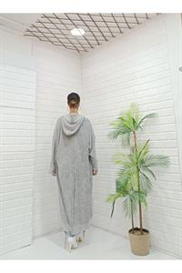 Kadın Kapüşonlu Fileli Hırka