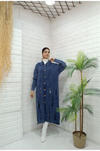 Kadın Kapüşonlu Önü Düğmeli Yırtık Detaylı Ceket Hırka