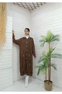 Kadın Kapüşonlu Önü Düğmeli Yırtık Detaylı Ceket Hırka