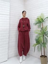 Kadın Kapüşonlu Şalvar Takım bordo