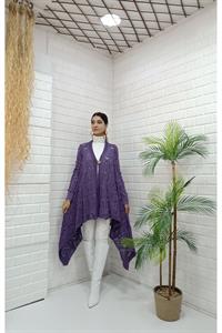 Kadın Tek Düğmeli Asimetrik Kesim Dantelli Hırka