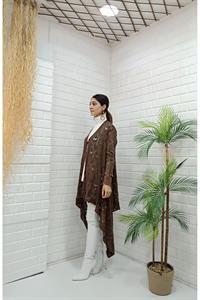 Kadın Tek Düğmeli Asimetrik Kesim Dantelli Hırka