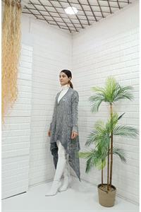 Kadın Tek Düğmeli Asimetrik Kesim Dantelli Hırka