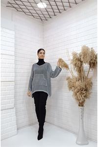 Kadın Ve Yaka Kapüşonlu Önü Tek Cepli Bluz