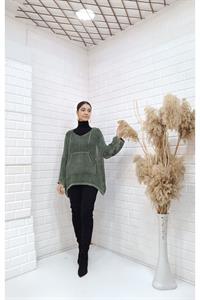 Kadın Ve Yaka Kapüşonlu Önü Tek Cepli Bluz