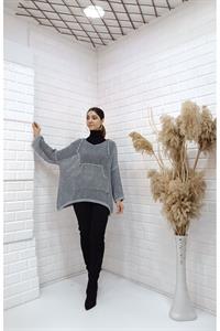 Kadın Ve Yaka Kapüşonlu Önü Tek Cepli Bluz