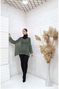 Kadın Ve Yaka Kapüşonlu Önü Tek Cepli Bluz